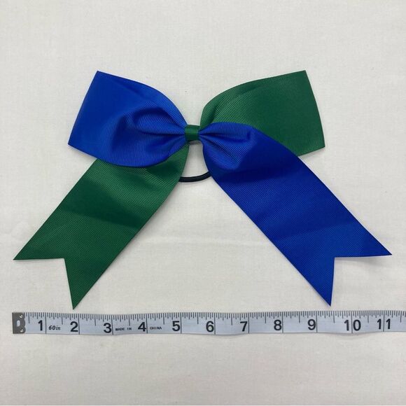 12 Hair Bows Blue Green 7” for Cheerleading Dance Gymnastics Team Pony Tail New - Picture 4 of 7